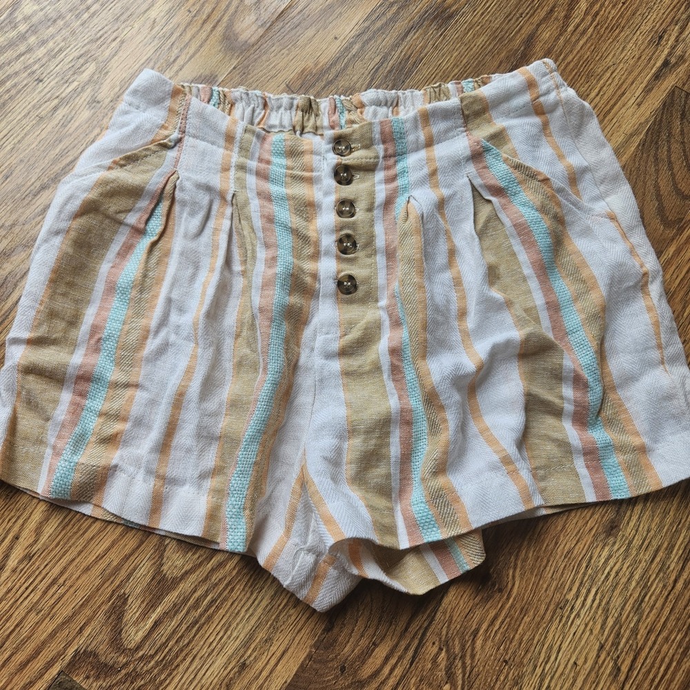 Indigo Rein Linen Blend Striped Shorts Size M Casual Comfort Natural Fibers Boho